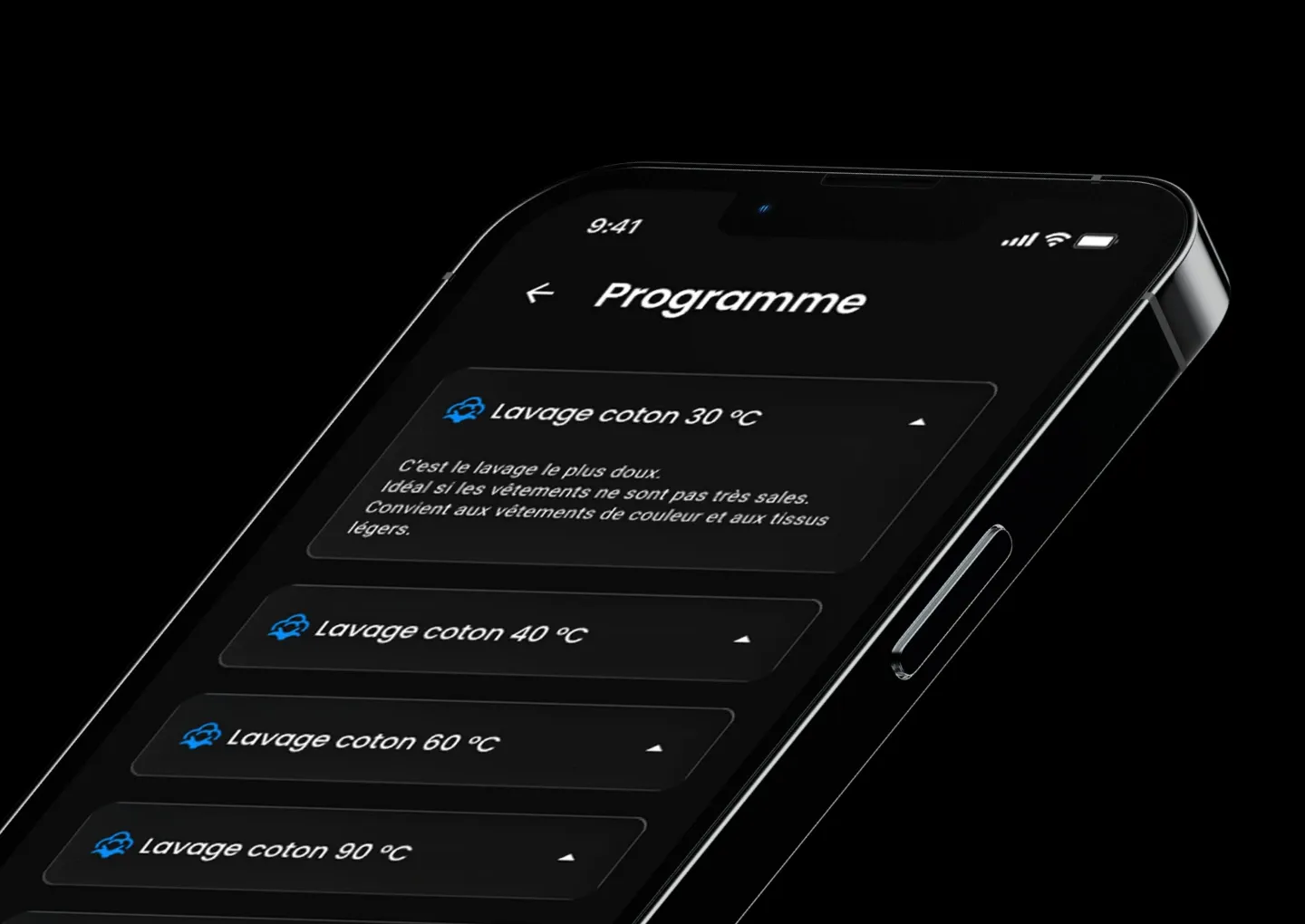 Interface de sélection de programme dans Mr Clean