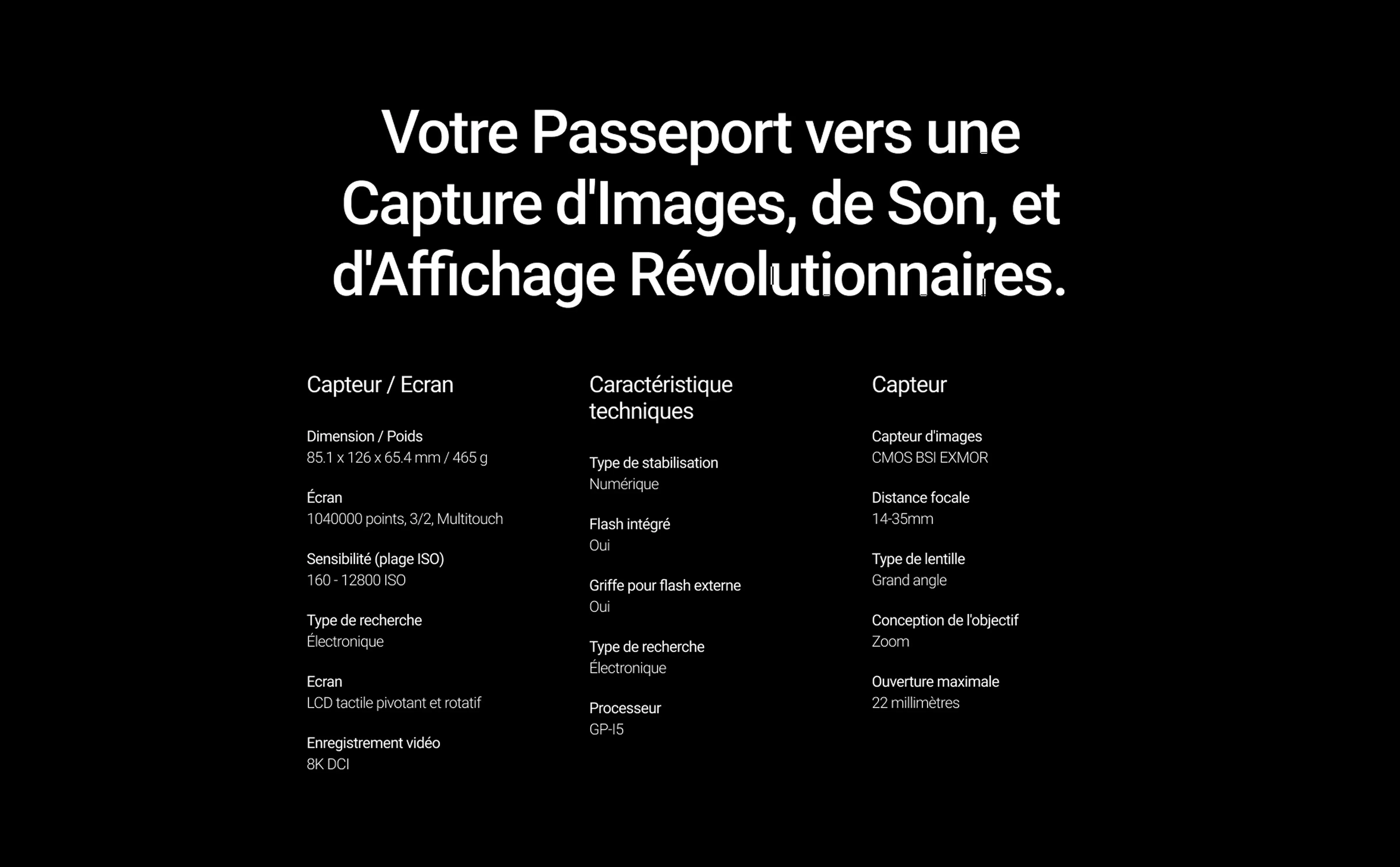Clavier de contrôle et interface de saisie de la caméra