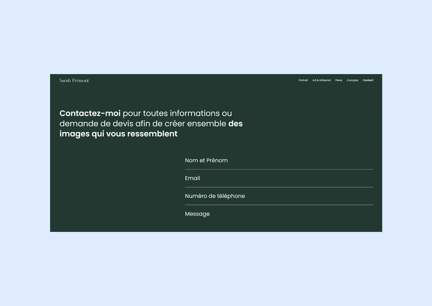 Interface mobile du portfolio de Sarah Prémont