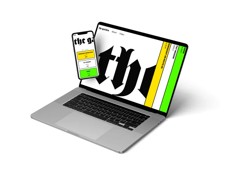Mockup desktop du site Music Please avec esthétique punk