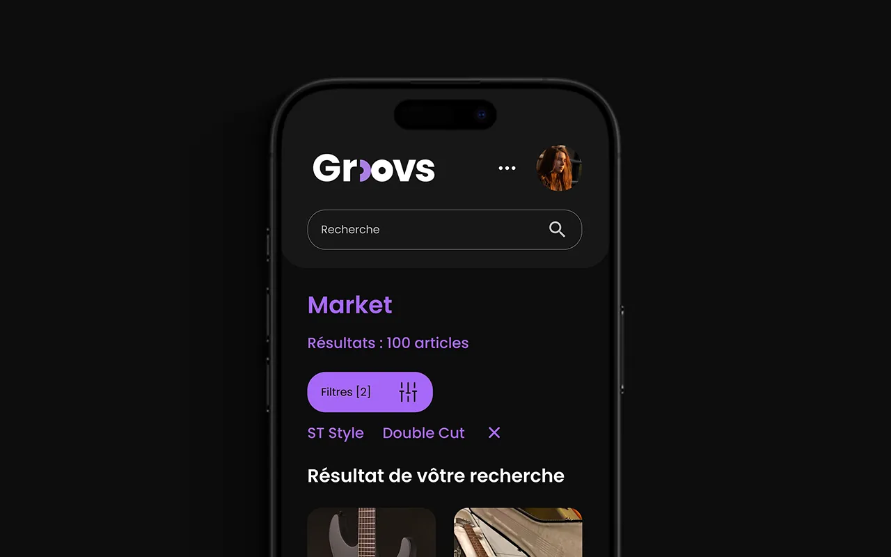 Mockup de l'application Groovs sur mobile
