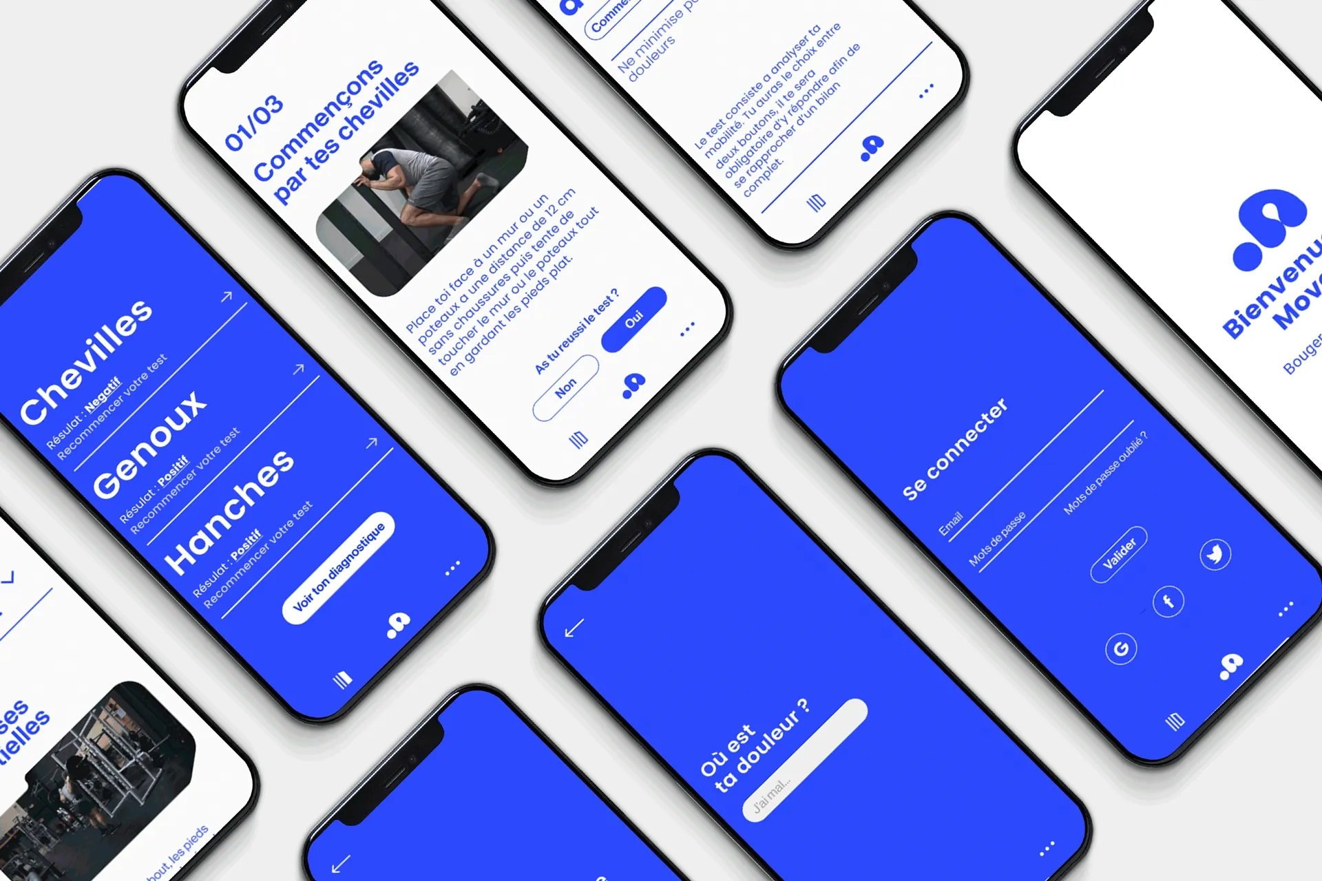 Aperçu global des écrans de l'application mobile Movento